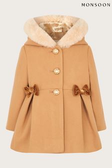 Monsoon Natural Baby Bow Faux Fur Hooded Coat (N63111) | €34 - €36