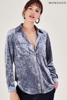 серебристая бархатная рубашка Monsoon (N63154) | €40