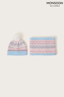 Monsoon Fairisle Pattern Sequin Hat And Neck Warmer Set (N63198) | €14