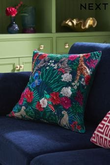 Bright Green 50 x 50cm Safari Floral Velvet Cushion (N63399) | €21