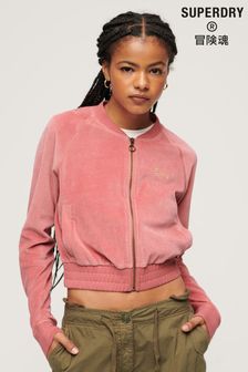 Superdry Pink Embroidered Velour Zip Baseball Top (N63428) | AED305