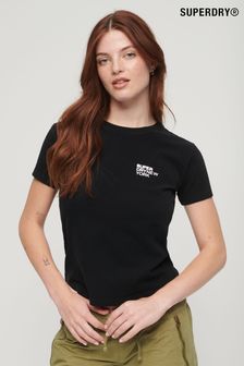 Superdry Charcoal Black Sport Luxe Logo Fitted Cropped T-Shirt (N63431) | kr440