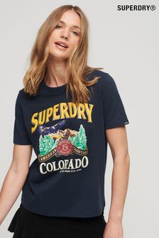 Superdry Blue Travel Souvenir Graphic T-Shirt (N63436) | OMR13