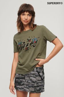 Superdry Green Tattoo Script Graphic T-Shirt (N63470) | AED166
