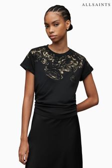 AllSaints Black Ondre Foil Anna T-Shirt (N63516) | 243 QAR