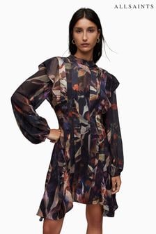 AllSaints Brown Fleur Long Sleeve Tippi Dress (N63518) | $410