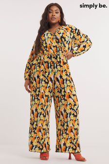 Simply Be Orange Floral Plisse Wrap Jumpsuit (N63547) | 132 zł