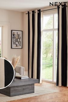 Black/White Stripe Linford Velvet Eyelet Lined Curtains (N63548) | €78 - €166