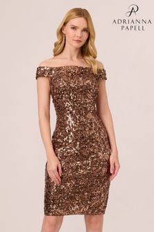 Adrianna Papell Off Shoulder Sequin Brown Dress (N63732) | €130