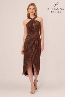 Adrianna Papell Halter Crinkle Metallic Brown Dress (N63733) | €96