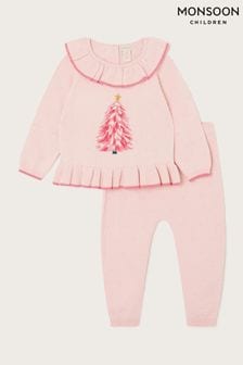 Розовый трикотажный комплект для малышей Monsoon Xmas Tree (N63753) | €21 - €24