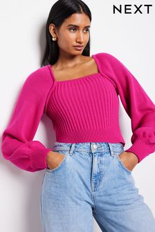 Pink - Pullover mit quadratischem Ausschnitt und langen Ärmeln (N63782) | 24 €