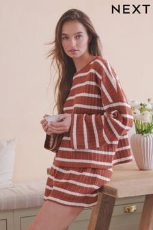 Rust Brown Stripe Crochet Short Set (N63798) | SGD 52