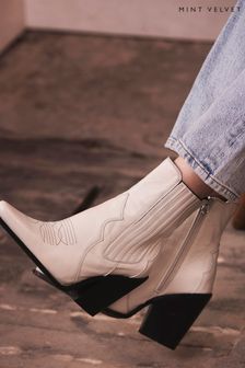 Mint Velvet Cream Leather Cowboy Boots (N63818) | ₪ 800
