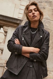 Mint Velvet Black Oversized Leather Jacket (N63826) | €436