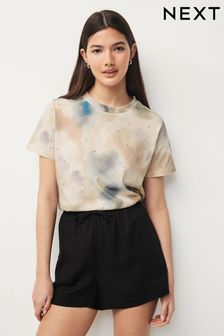 ピンク タイダイ - Short Sleeve Sparkle Embellished T-shirt (N63864) | ￥3,990
