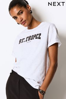 אפור מלאנז' - ביץ' סיטי חולצת טי עם צווארון עגול שרוול קצר שרוול (N63889) | ‏53 ‏₪