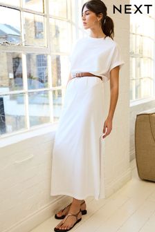 White Short Sleeve Maxi T-Shirt Dress (N63902) | ₪ 67