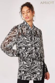 Apricot Black Pussybow Painterly Marble Blouse (N64151) | €21.50