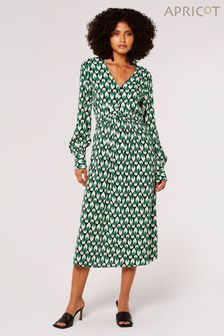 Apricot Green Teardrop Long Sleeve Midaxi Dress (N64152) | ￥7,050