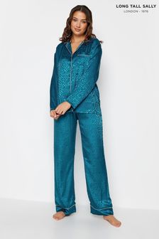 Long Tall Sally Green Animal Jacquard Satin Pyjamas Set (N64185) | kr620