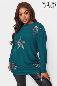 Yours Curve Green Sequin Star Jumper (N64191) | SGD 60