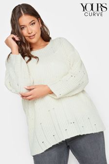 Yours Curve Cream Distressed Jumper (N64193) | kr402