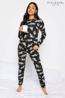 PixieGirl Petite Black Conversational Animal Print Long Sleeve Cuffed Pyjamas Set (N64202) | €17
