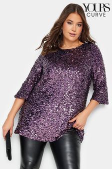 Yours Curve Purple London Sequin Flute Sleeve Top (N64216) | €25