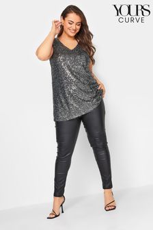 Yours Curve Silver London Sequin Sleeveless Top (N64222) | KRW81,100