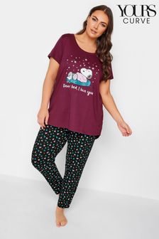 Yours Curve Red Bed I Love You Snoopy Tapered Pyjamas Set (N64229) | 168 QAR