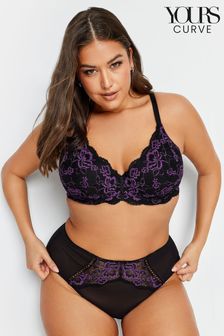 Yours Curve Purple Contrast Lace Padded Bra (N64238) | 83 SAR