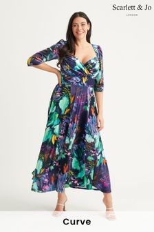 Scarlett & Jo Purple Multi Floral Print Elizabeth Velvet Maxi Gown (N64388) | AED749