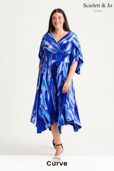 Scarlett & Jo Blue Velvet Kimono Hanky Hem Dress (N64392) | $264