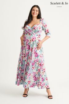 Scarlett & Jo Pink & Light Blue Floral Elizabeth Print Satin Maxi Gown (N64395) | €54