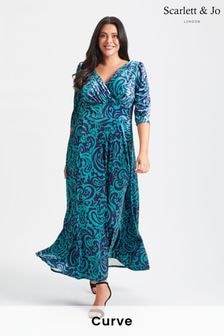 Scarlett & Jo Teal Blue Print Verity Pucci Velvet Maxi Gown (N64398) | $223