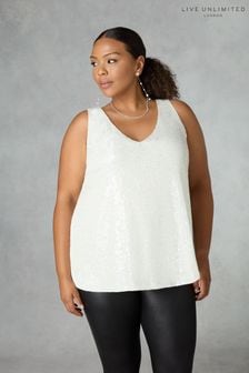 Biały - Live Unlimited Sequin Vest Top (N64509) | 185 zł