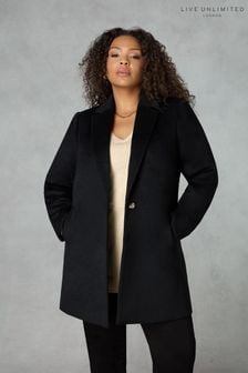 Live Unlimited Curve - Wool Blend Short Tailored Black Coat (N64522) | €256