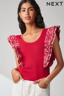 Red/Ecru Trim Flutter Sleeveless Vest (N64541) | €23
