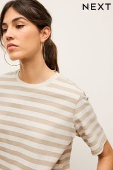 צבע אבן - חולצת טי מבד עבה עם שרוולים קצרים וצווארון עגול (N64549) | ‏60 ‏₪