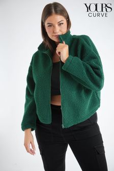 Yours Curve Green Borg Cropped Hooded Fleece (N64570) | $59