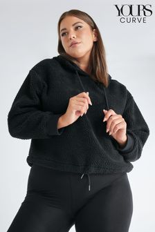 Yours Curve Black Borg Cropped Hooded Fleece (N64571) | €12.50