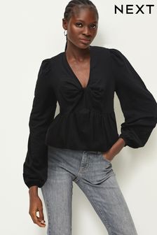Long Sleeve V-Neck Twist Front Top