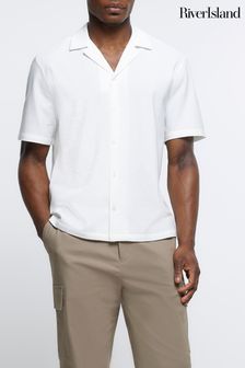 River Island White Seersucker Revere Shirt (N64622) | AED170