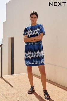 Blau mit Print - T-Shirt-Kleid mit Rundhalsausschnitt (N64678) | 21 €