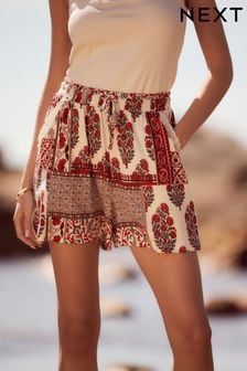 Rojo con estampado de mosaico - Pantalones cortos de punto con cintura elástica (N64948) | 21 €