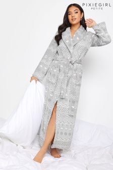 PixieGirl Petite Grey Fairisle Shawl Collar Maxi Robe (N65009) | $75