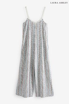 Laura Ashley Blue Ditsy Floral Stripe Cotton Lounge Romper Jumpsuit (N65012) | AED177