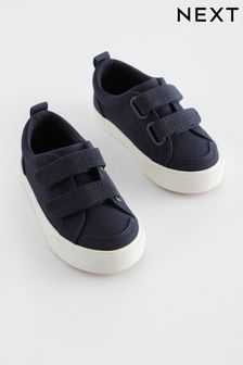 Navy Canvas Wide Fit (G) Two Strap Touch Fastening Trainers (N65015) | $24 - $30