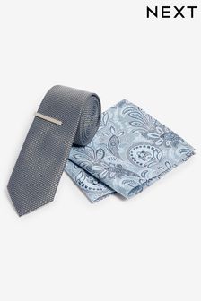 Light Blue Paisley Slim Tie And Pocket Square Set (N65063) | AED75